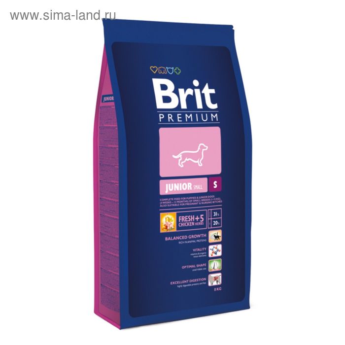 Сухой корм Brit Premium Dog Junior S для щенков мелких пород, 8 кг. - Фото 1