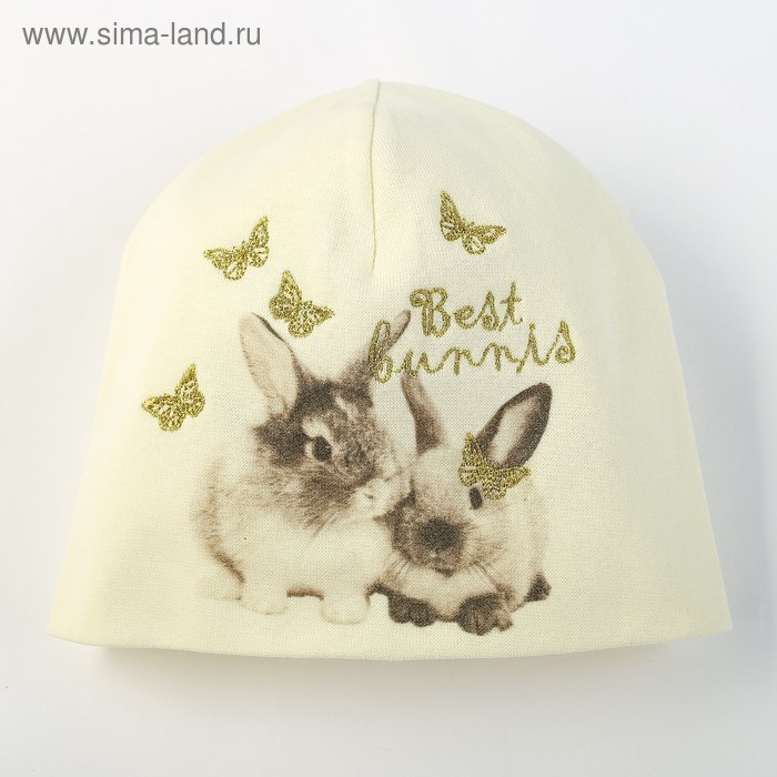 Шапка для девочки "Кролики", размер 44-46, цвет молочный P-291 _М - Фото 1