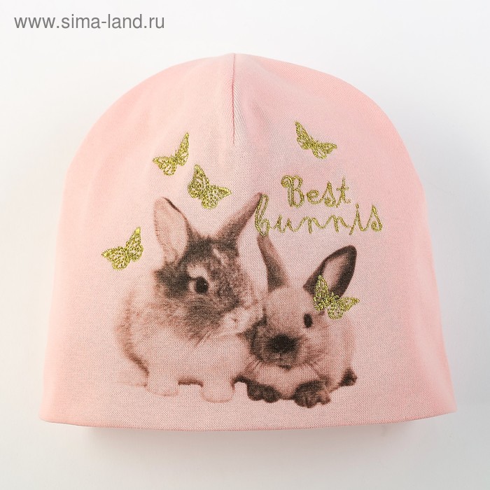Шапка для девочки "Кролики", размер 44-46, цвет розовый P-291 _М - Фото 1