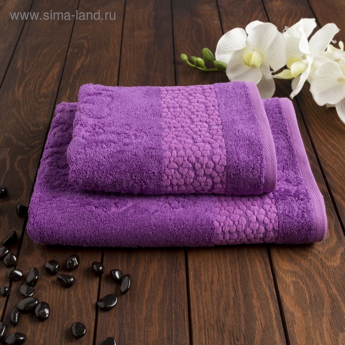 Комплект махровых полотенец в коробке Fidan Soffi, размер 50х90 см, 70х130 см, фиолетовый, бамбук - Фото 1