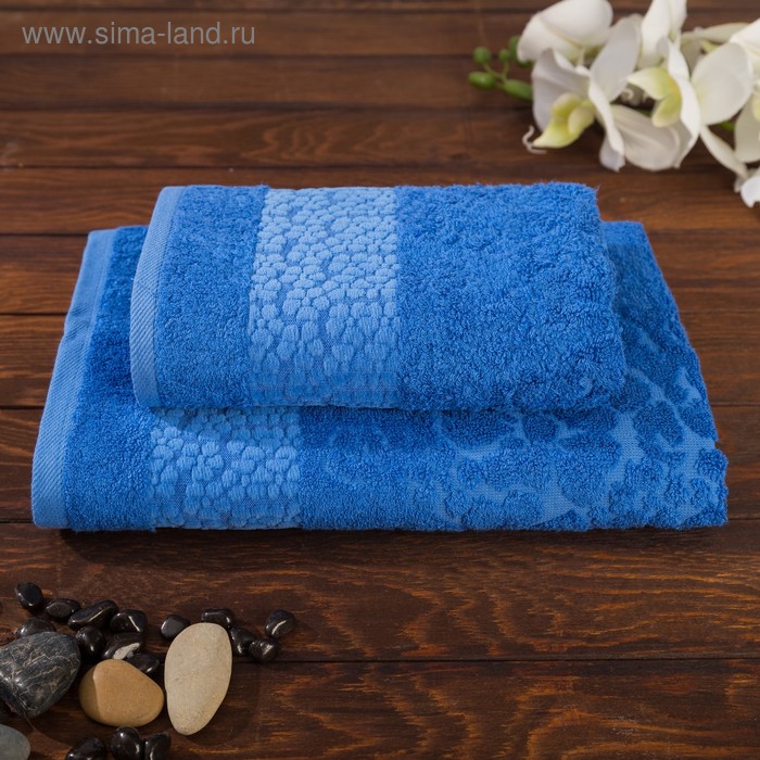 Комплект махровых полотенец в коробке Fidan Soffi, размер 50х90 см, 70х130 см, цвет синий, бамбук - Фото 1