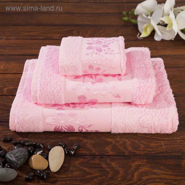 Комплект махровых полотенец Verona 70х140, 50х90, 30х50 см, цвет розовый, бамбук - Фото 1