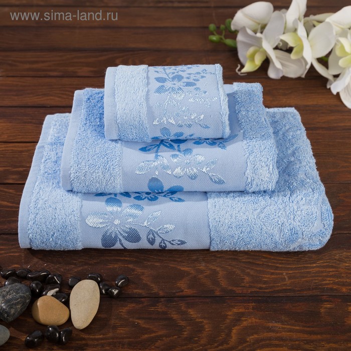 Комплект махровых полотенец Verona 70х140, 50х90, 30х50 см, цвет голубой, бамбук - Фото 1