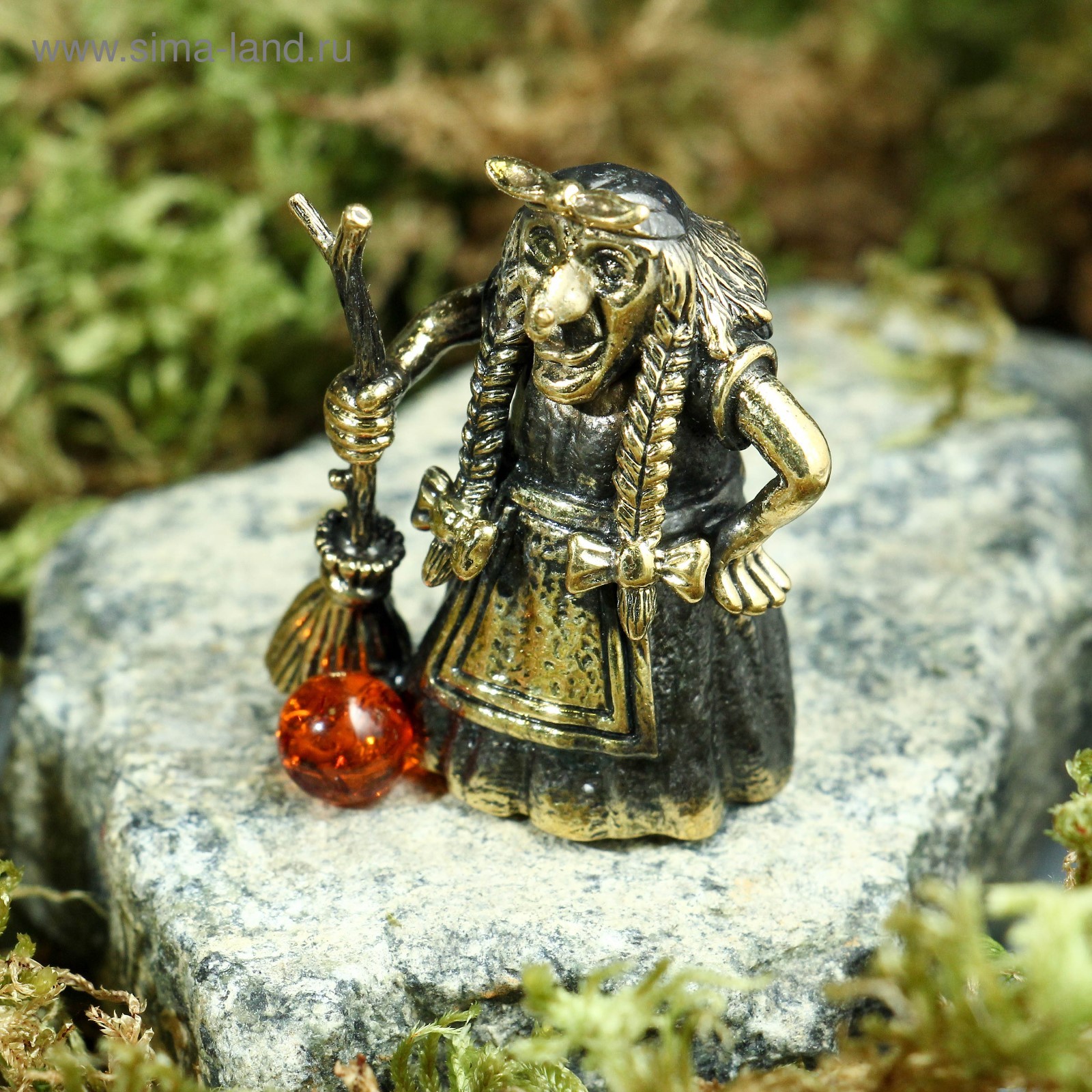 Колокольчик сувенирный «Баба Яга», латунь, янтарь, 3 × 4 см (2078578 ...