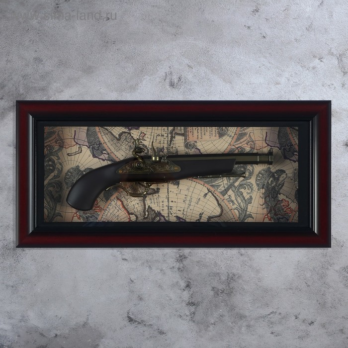 Ружье в раме, багет классика, обрез, на карте мира, 28х57 см - Фото 1