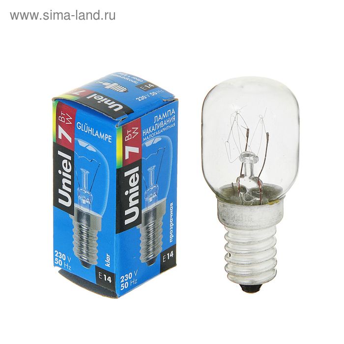 Лампа накаливания Uniel, Е14, 7 Вт, 220 В, для ночников, прозрачная, - Фото 1