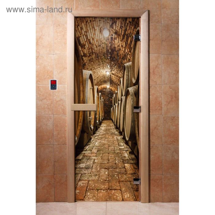 Дверь для бани и сауны «Винокурня», коробка 190×70 см, стеклянная, правая, с фотопечатью - Фото 1