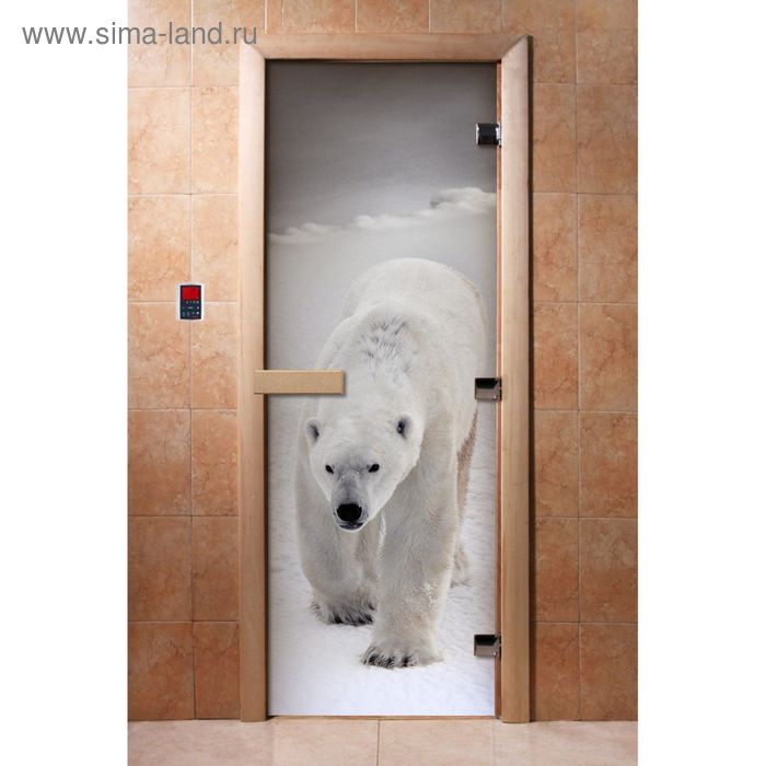 Дверь для бани и сауны «Белый мишка», коробка 190×70 см, стеклянная, правая, с фотопечатью - Фото 1