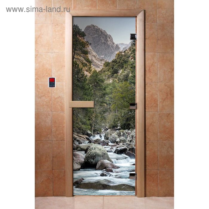 Дверь для бани и сауны «Течение», коробка 190×70 см, стеклянная, правая, с фотопечатью - Фото 1