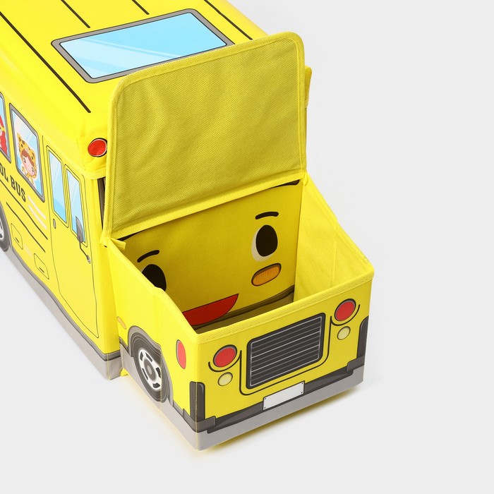 Короб стеллажный для хранения с крышкой Доляна «Школьный автобус», 55×26×32 см, 2 отделения, цвет жёлтый - фото 1887707598