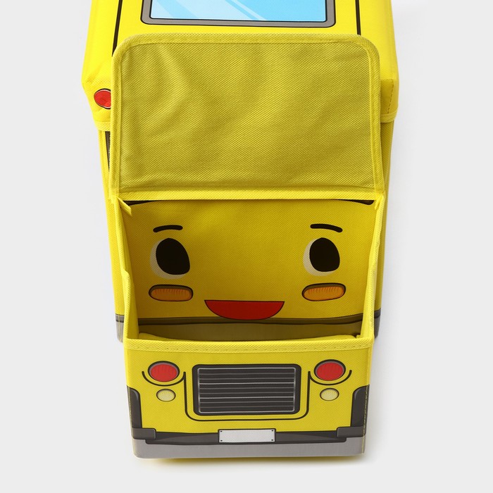 Короб стеллажный для хранения с крышкой Доляна «Школьный автобус», 55×26×32 см, 2 отделения, цвет жёлтый - фото 1906843577