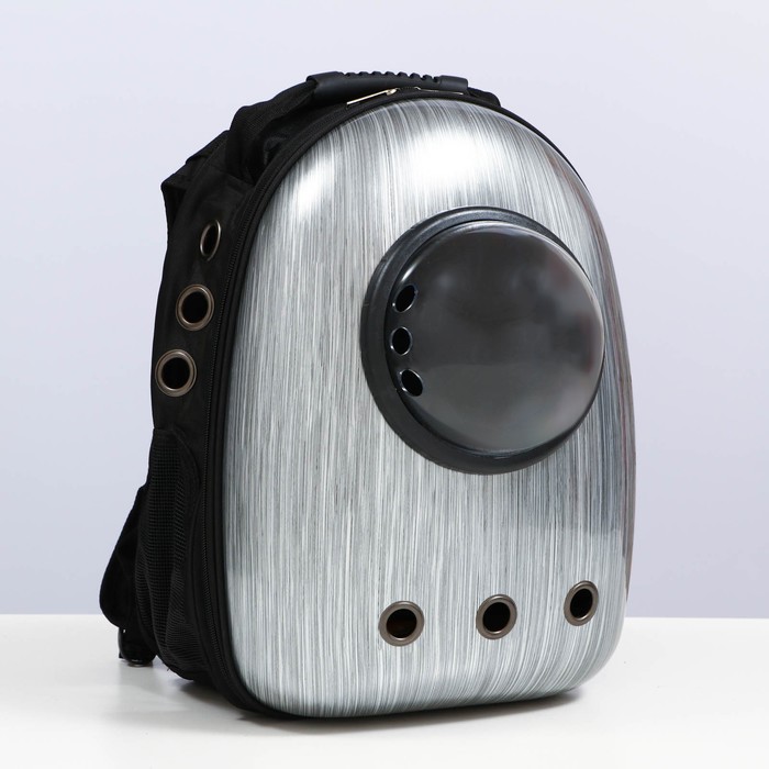 Рюкзак для переноски животных с окном для обзора, 32 х 25 х 42 см, серебристо-чёрный - Фото 1