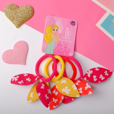 Резинки для волос «Веселые ушки», набор 4 шт., бантик, МИКС