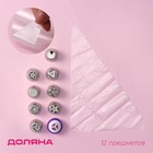 Набор кондитерский 12 предметов: 8 насадок d=3.7 см, адаптер d=4 см, 3 мешка 22×32 см, насадки МИКС - Фото 1