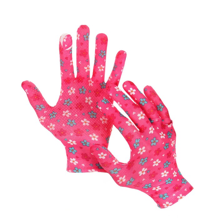 Перчатки нейлоновые, с ПВХ точками, размер 8, МИКС, «Цветы», Greengo - Фото 1