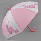 Зонт - трость полуавтоматический «Цветы», 8 спиц, R = 55 см, цвет розовый - Фото 1