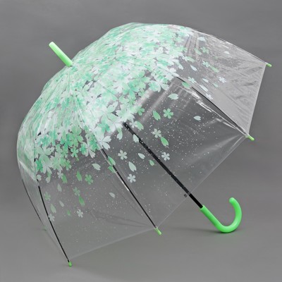 Зонт - трость полуавтоматический «Цветы», 8 спиц, R = 40 см, цвет зелёный