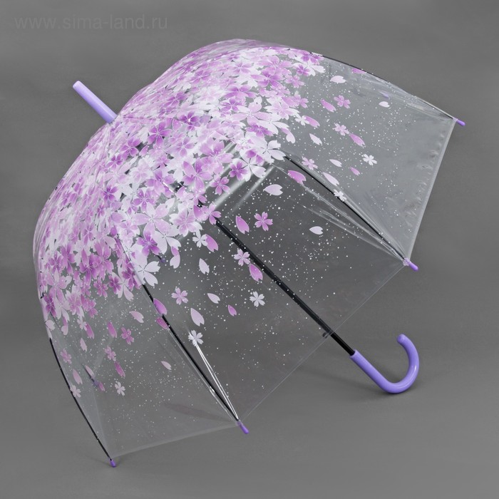 Зонт - трость полуавтоматический «Цветы», 8 спиц, R = 40 см, цвет сиреневый - Фото 1