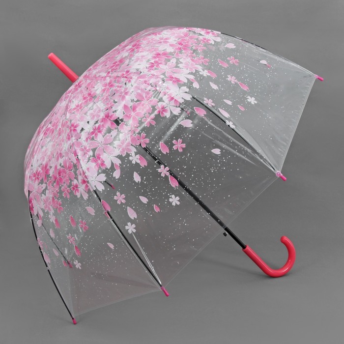 Зонт - трость полуавтоматический «Цветы», 8 спиц, R = 40 см, цвет розовый - Фото 1