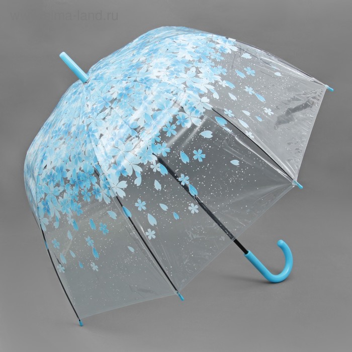 Зонт - трость полуавтоматический «Цветы», 8 спиц, R = 40 см, цвет голубой - Фото 1