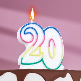 Свеча для торта «?Юбилейный ГИГАНТ», цифра '20', ободок цветной, 7,5 см