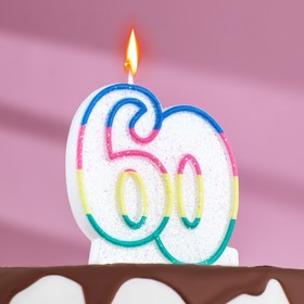 Свеча для торта «‎Юбилейный ГИГАНТ», цифра "60", ободок цветной, 7,5 см