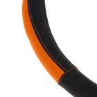 Оплетка TORSO, кожа PU, размер 38 см, черный, перфорация, рельефная оранжевая вставка - Фото 2
