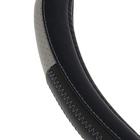 Оплетка TORSO, кожа PU, перфорация, размер 38 см, рельефная серая вставка, черный - Фото 2