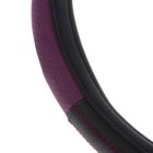 Оплетка TORSO, кожа PU, размер 38 см, черный, перфорация, рельефная фиолетовая вставка - Фото 2
