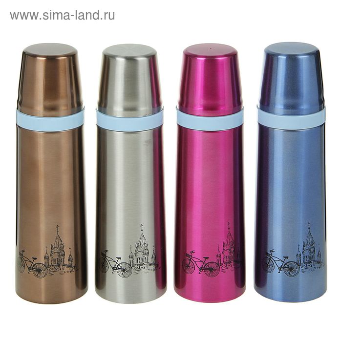 Термос «Велосипед и храм» с выдвижной петлёй, 500 мл, 10 ч, микс - Фото 1