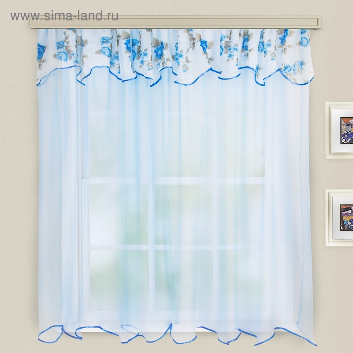 Комплект штор для кухни Нежность 285х160см,  цв.голубой, вуаль принт МИКС, пэ100% - Фото 1