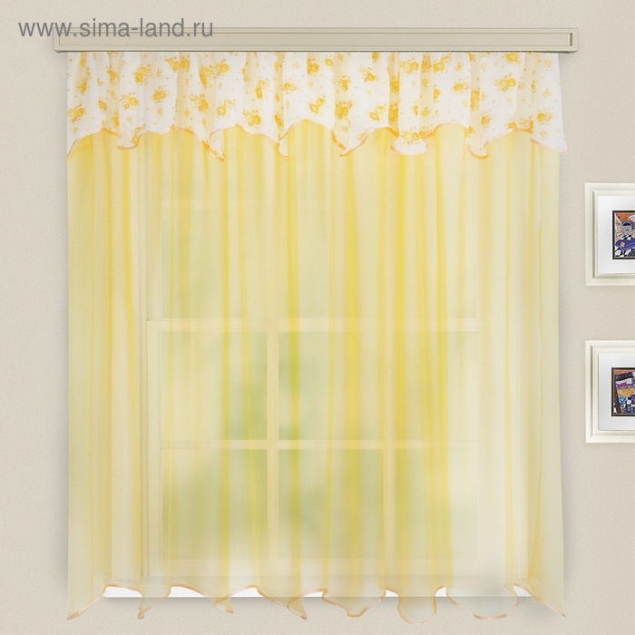 Комплект штор для кухни Нежность 285х160см,  цв.золотой, вуаль принт МИКС, пэ100% - Фото 1