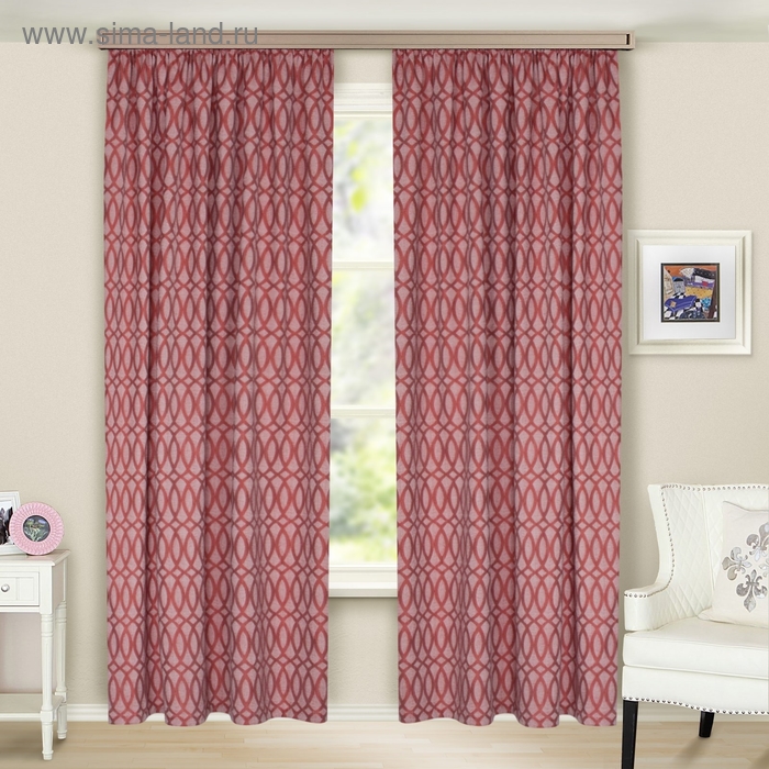 Шторы портьерные Геометрия 135х260см 2шт, цв.красный, жаккард, пэ100% - Фото 1