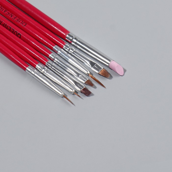 Набор кистей для наращивания и дизайна ногтей, 7 шт, 18 см, цвет розовый 15223
