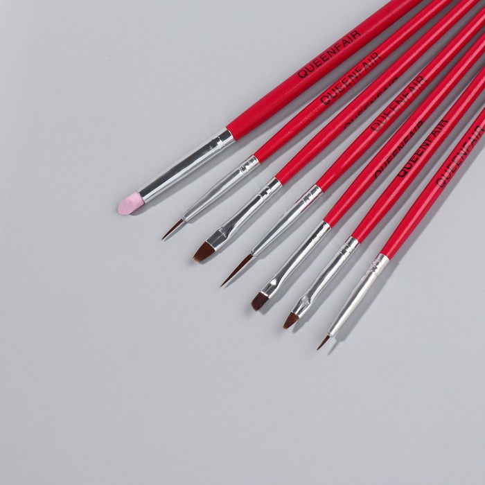 Набор кистей для наращивания и дизайна ногтей, 7 шт, 18 см, цвет розовый 15223