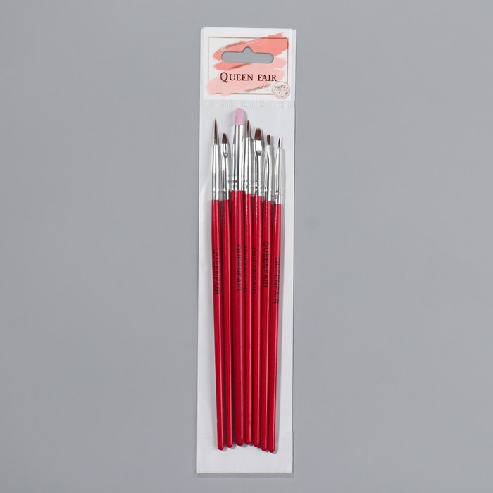 Набор кистей для наращивания и дизайна ногтей, 7 шт, 18 см, цвет розовый 15223