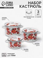 Набор кастрюль эмалированных «Маки. Мечта», 3 предмета: 1.5 л, 2.9 л, 4.5 л, белый - Фото 1