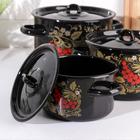 Набор кастрюль эмалированных «Рябина», 3 предмета: 1.5 л, 2.9 л, 4.5 л, цвет чёрный - Фото 2