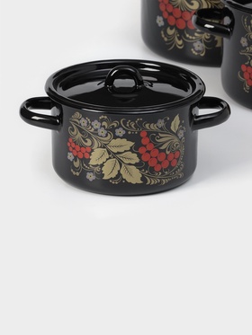 Набор кастрюль эмалированных «Рябина», 3 предмета: 1.5 л, 2.9 л, 4.5 л, цвет чёрный