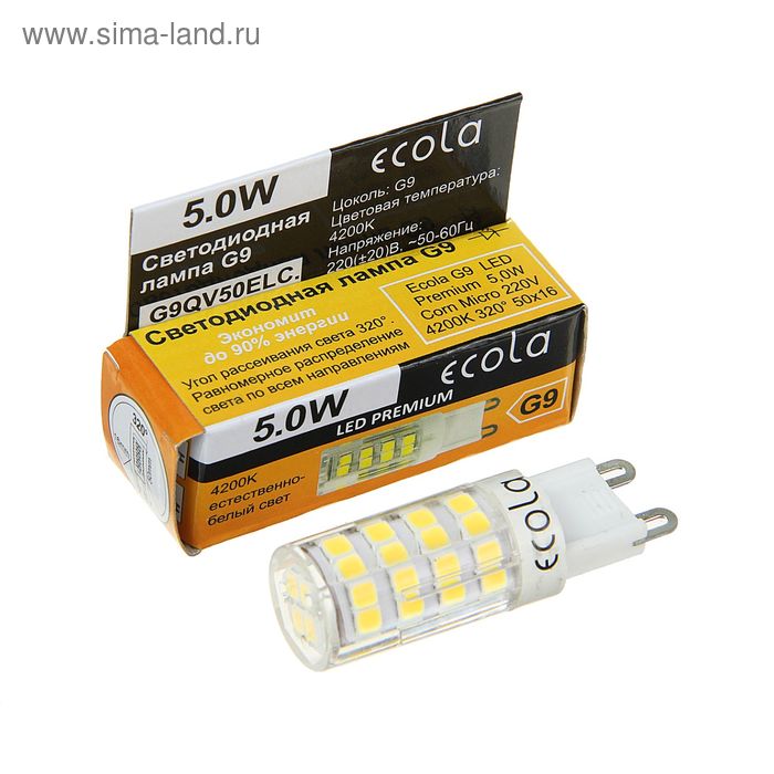 Лампа светодиодная Ecola LED Premium, 5 Вт, G9, 4200 K, 320°, 50х16 - Фото 1