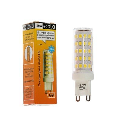 Лампа светодиодная Ecola LED Premium, G9, 8 Вт, 4200 K, 360°, 65×19 мм