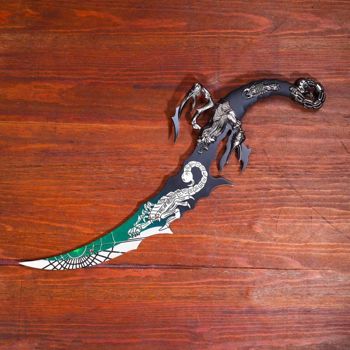 Сувенирный нож на подставке, скорпион на лезвии и рукоятке, 53,5 см - фото 1887622749