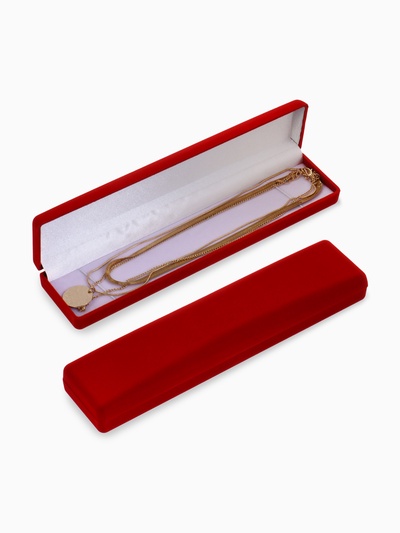 Футляр бархатный под браслет/цепочку/часы «Пенал», 21.5×5×2.5, красный, вставка белая