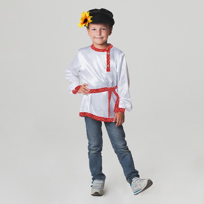 Русский народный костюм для мальчика, рубаха + картуз, р-р 32, рост 122-128 см - Фото 1