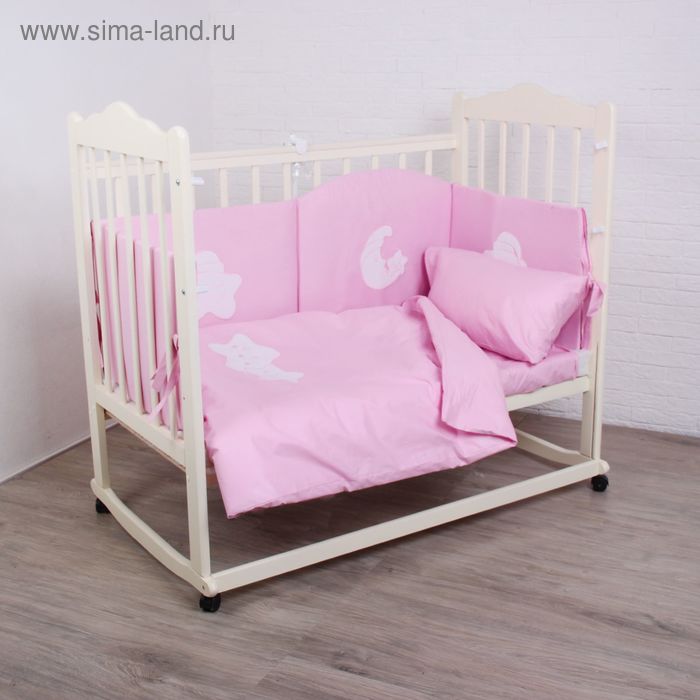 Комплект в кроватку (4 предмета) "Спать пора", цвет розовый - Фото 1