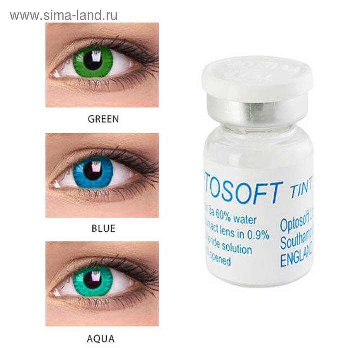 Цветные контактные линзы Optosoft Tint Aqua, диопт. -6, в наборе 1 шт. - Фото 1