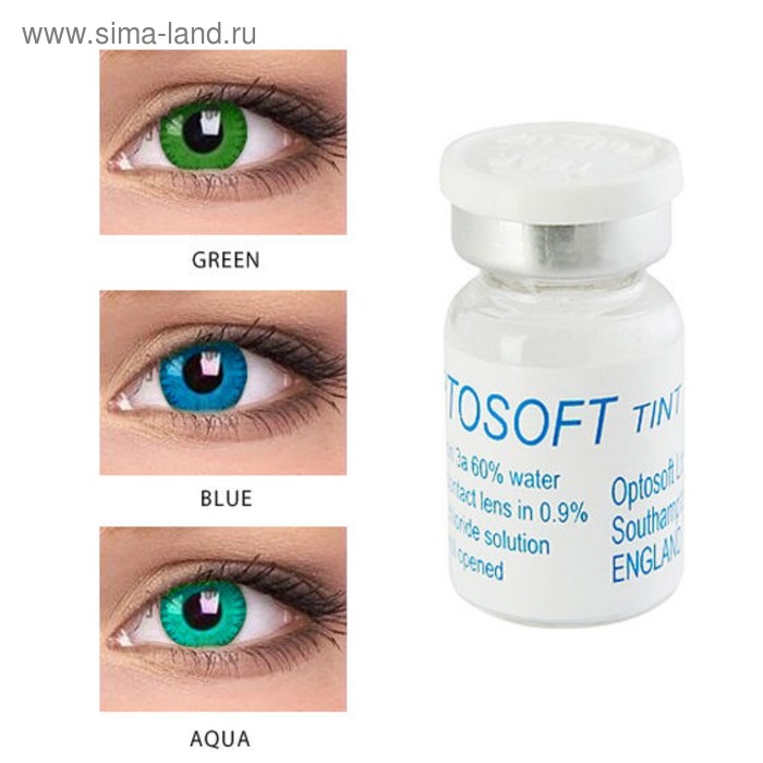 Цветные контактные линзы Optosoft Tint Aqua, диопт. -3, в наборе 1 шт. - Фото 1