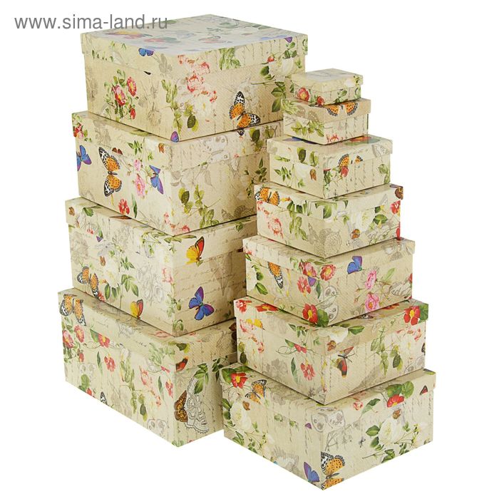 Набор коробок 11в1 "Бабочки ретро", 25,5 х 25,5 х 13 - 5,5 х 5,5 х 2,5 см - Фото 1