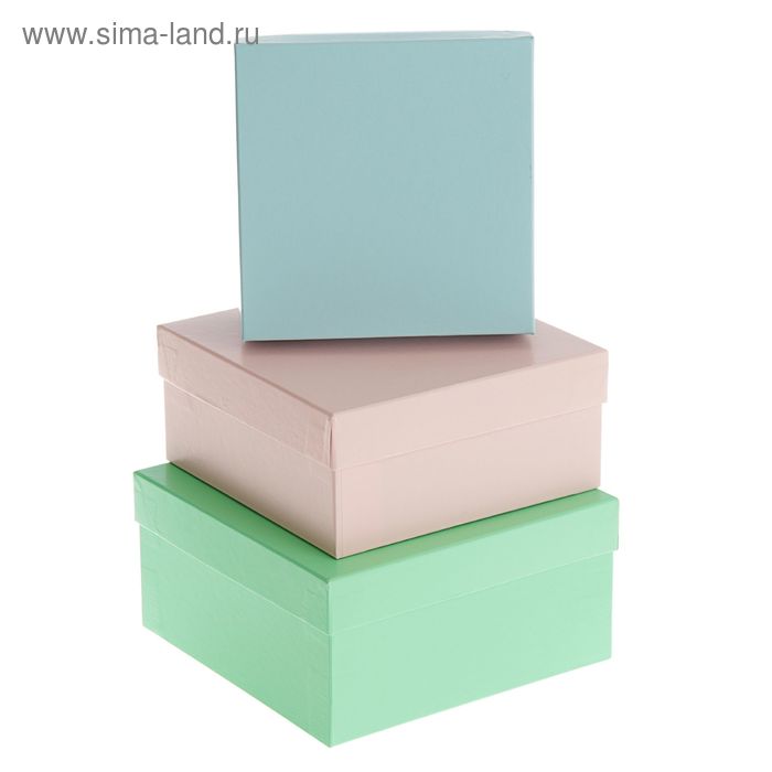 Набор коробок 3в1 "Салатовый розовый голубой" 19 х 19 х 19,5 - 15,5 х 15,5 х 6,5 см - Фото 1