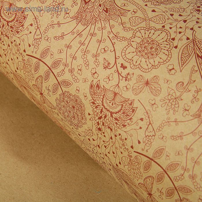 Бумага упаковочная крафт "Цветы ажурные бордо", 70 х 100 см набор 10 листов - Фото 1